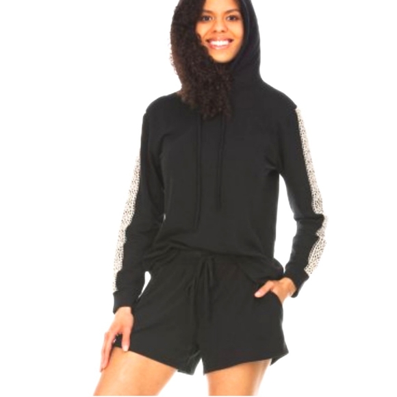 NWT Flora Ladies Black Brush Knit & Lace 2 Piece Lounge Set by Flora Nikrooz - Picture 2 of 7